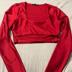 Red Long Sleeve Crop Top